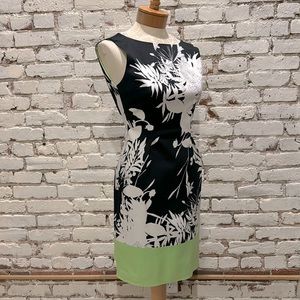 Tahari black white and bright green cotton dress, size 0